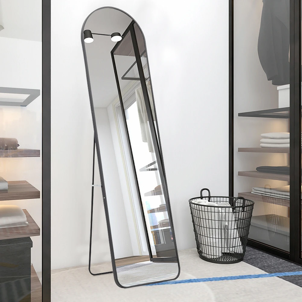 مرآة أرضية بإطار معدني مقوسة من Haodirect ، مرآة كاملة الطول مع حامل ، مثبتة على الحائط ، غرفة نوم وغرفة معيشة #3