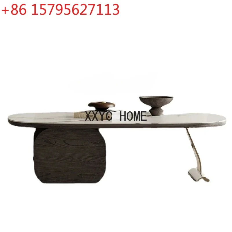 

Retro Stone Plate Coffee Table Living Room Home Light Luxury Creative Oval Tea Table Silent Style