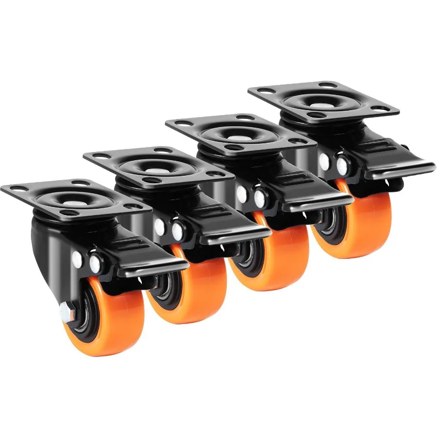 Caster Wheels 2inch Swivel Plate Casters Set of 4 with Security Dual Locking No Noise PVC Wheels Heavy Duty 150 lbs Load Capac