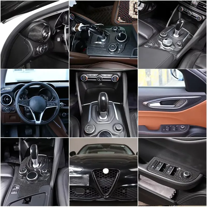 

For Alfa Romeo Giulia 2017-2020 Real Carbon Fiber car dashboard center console gear panel decorative cover sticker interior kit