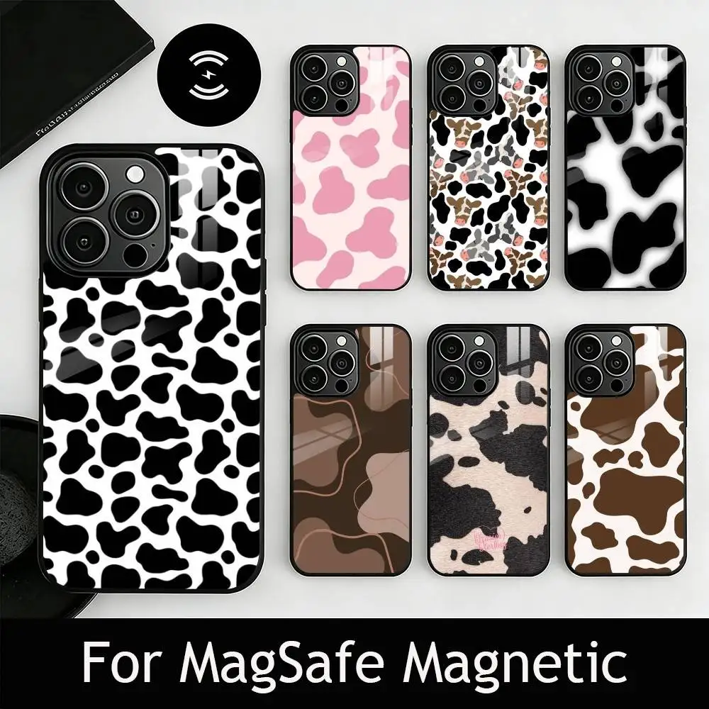 Cow print Phone Case For iPhone17,16,15,14,13,12,11 Plus,Pro Magnetic For Magsafe Wireless Charging