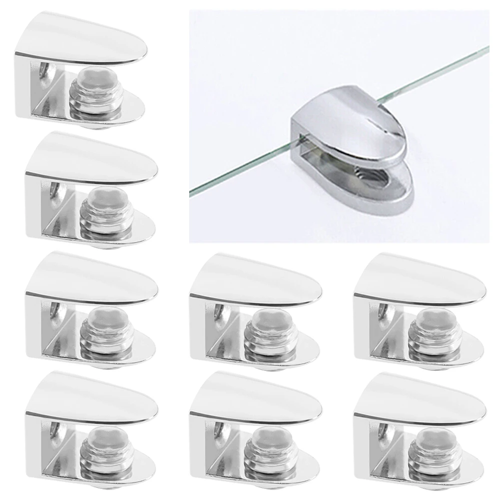 

8Pcs Glass Clamp Adjustable Zinc Alloy Glass Clip Wall Mounting Shelf Clamp Holder Flat Back Mount Holder For Staircase Handrail