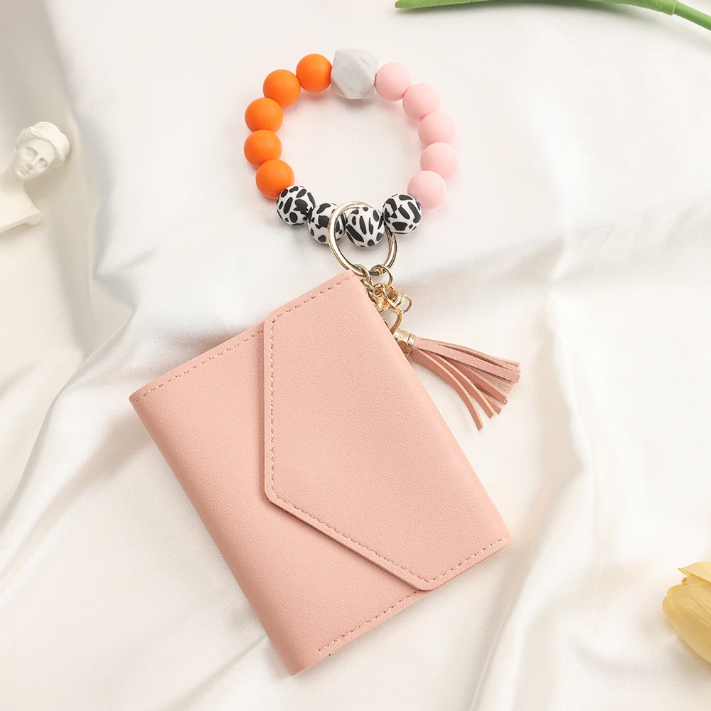 1PCS combination silicone bead bracelet key chain wallet multi-function anti-loss fashion string credit card change key storage