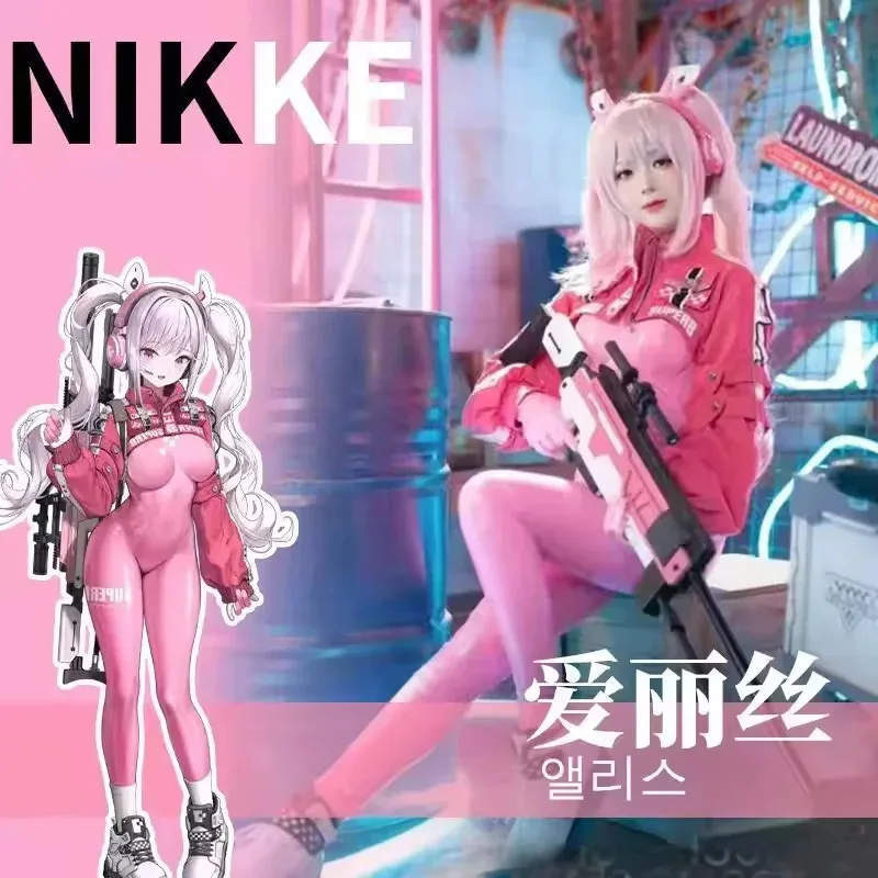 Nikki Alice คอสเพลย์เครื่องแต่งกายชุดบอดี้สูทหูถุงมือวิกผมคอสเพลย์ Latex ชุดแมว Jumpsuit แจ็คเก็ตสําหรับผู้หญิง Halloweent ชุด