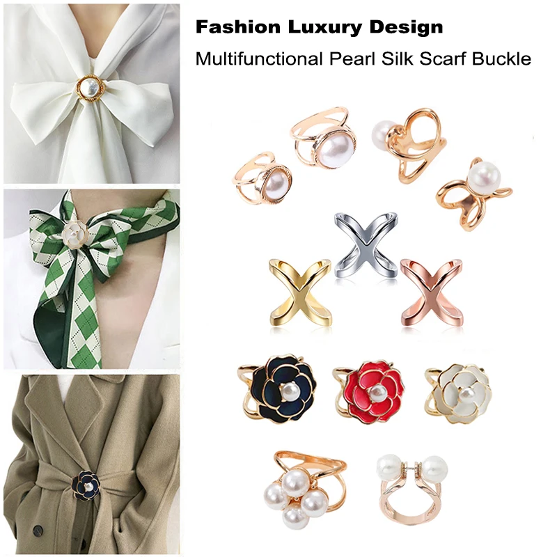 Fashion Luxury Design Multifunctional Pearl Silk Scarf Buckle Jewelry Brooches Accessories Muslim Scarf Accessory For Ladies