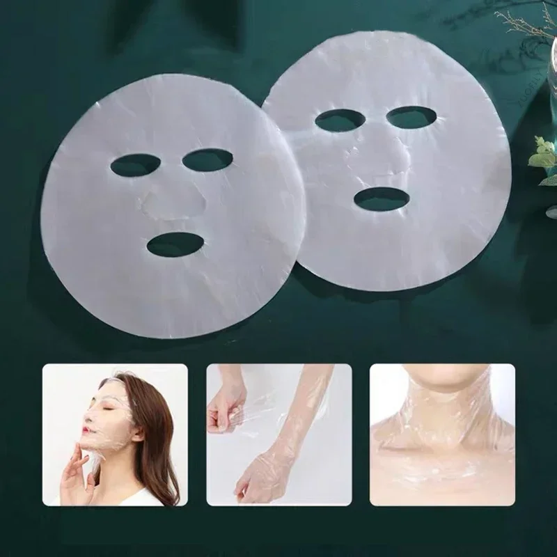 100pcs Disposable Transparent Plastic Masks Wrap Face Film Full Face Cleaner Mask Neck Stickers Paper Facial Beauty Makeup Tools