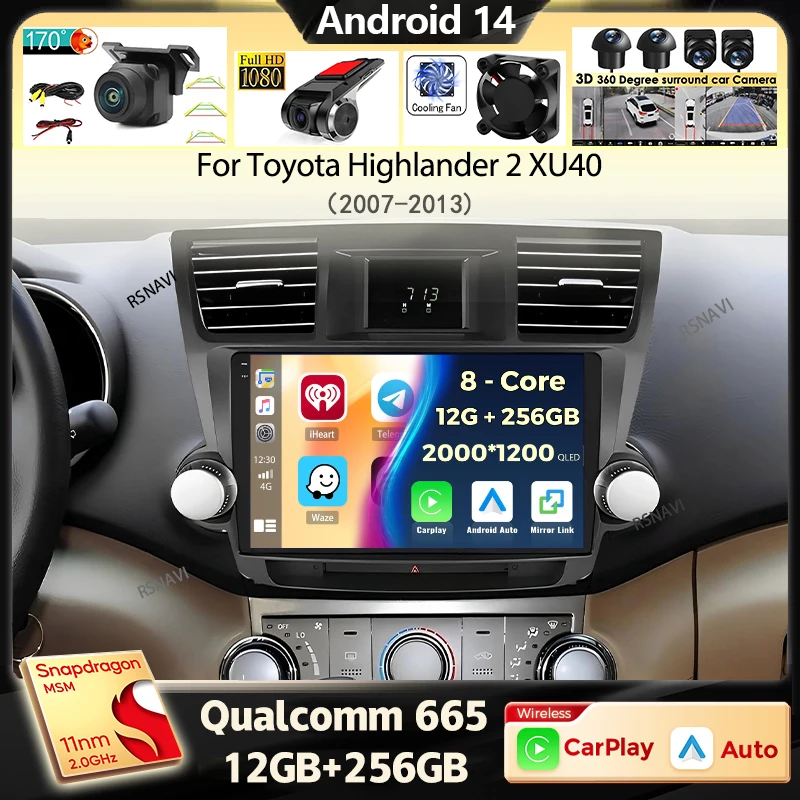 

Android 14 Carplay Auto Car Radio For Toyota Highlander 2 XU40 2007-2013 Multimedia Video Player Navigation GPS Stereo 2din DSP