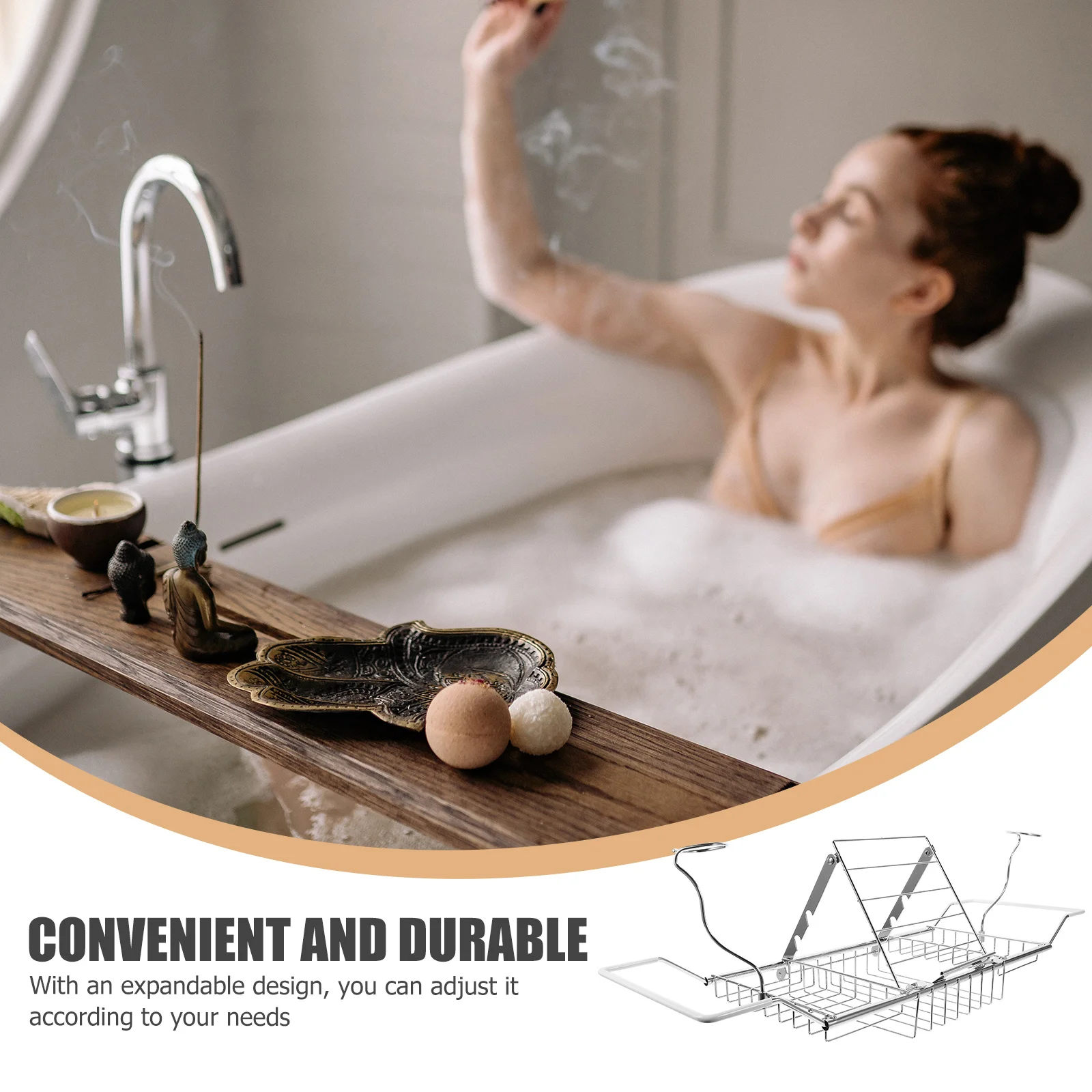 

Bathtub Tray Wine Rack Chrome Extendable Bath Caddy For Reading Drinking Non-Slip Over Tub Organizer Bathroom Storage