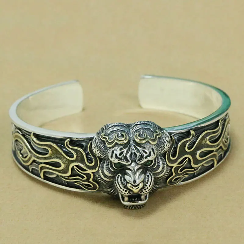 China-Chic Chaoren Vintage Seiko Men's Wide Faced Chaoren Personality Jewelry Thai Silver Bracelet Sterling Silver Bully Tiger B