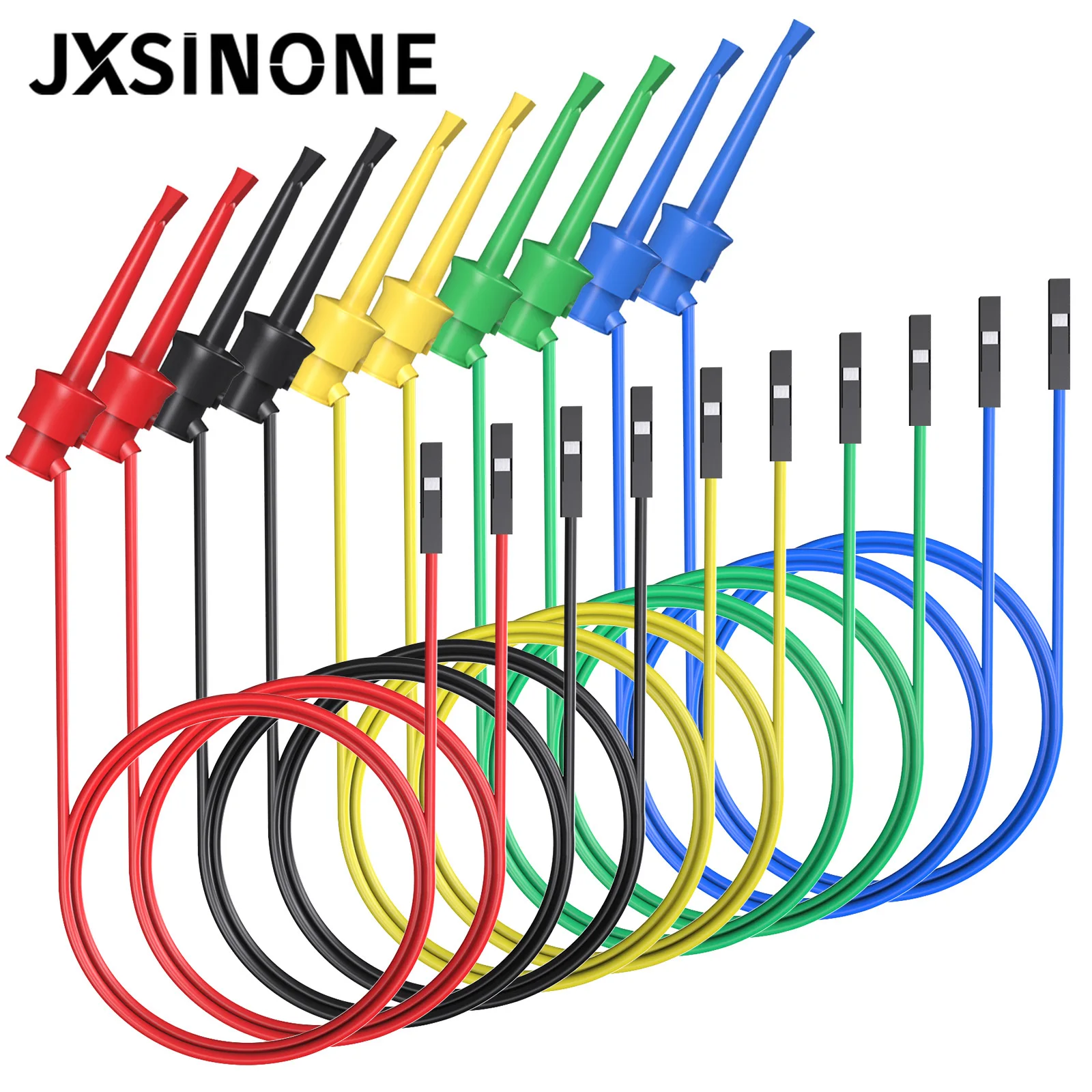 JXSINONE 10PC Dupont Male/Female to Test Hook Clips Silicone Jumper Wires Transistor Tester For Electrical Testing P1534 P1535