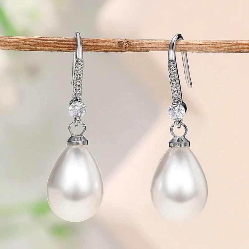 Zircon Pearl Drop Earrings for Women Elegant Bridal Wedding Dangle Earring Engagement Wedding Party Jewelry Gift Pendiente Mujer