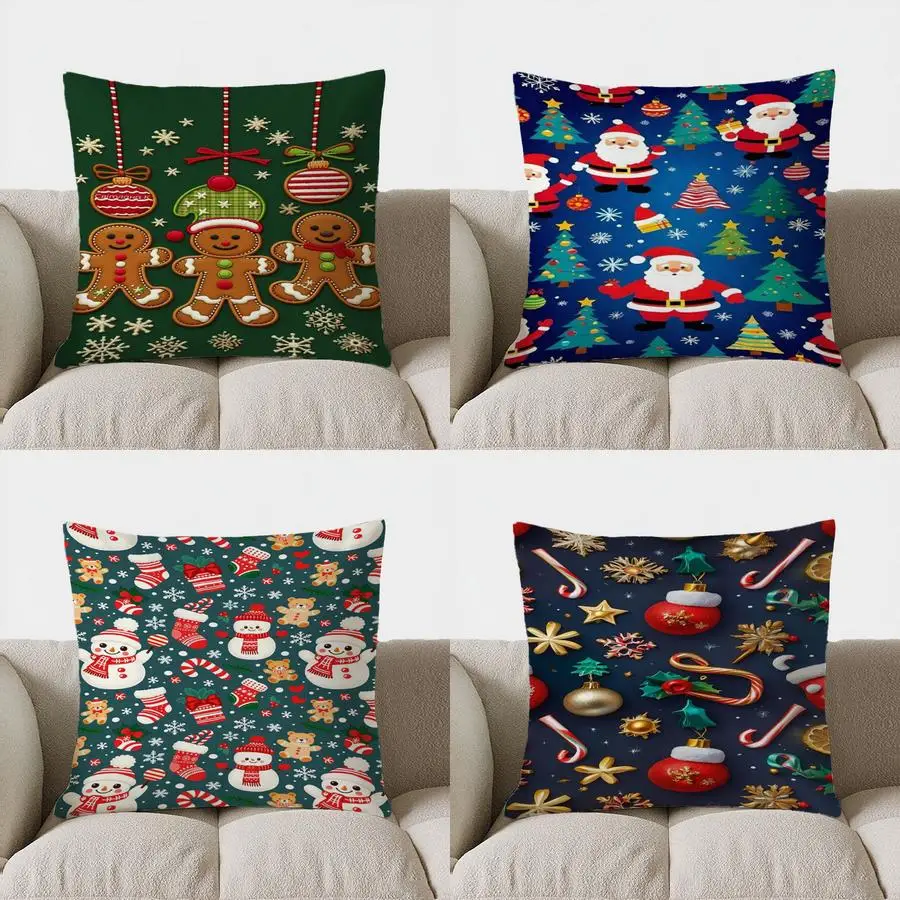 

Home Decor Gingerbread Men Christmas Pillow Pattern Cushion Cover Suitable for Sofa Bedroom Car Pillow Cover
