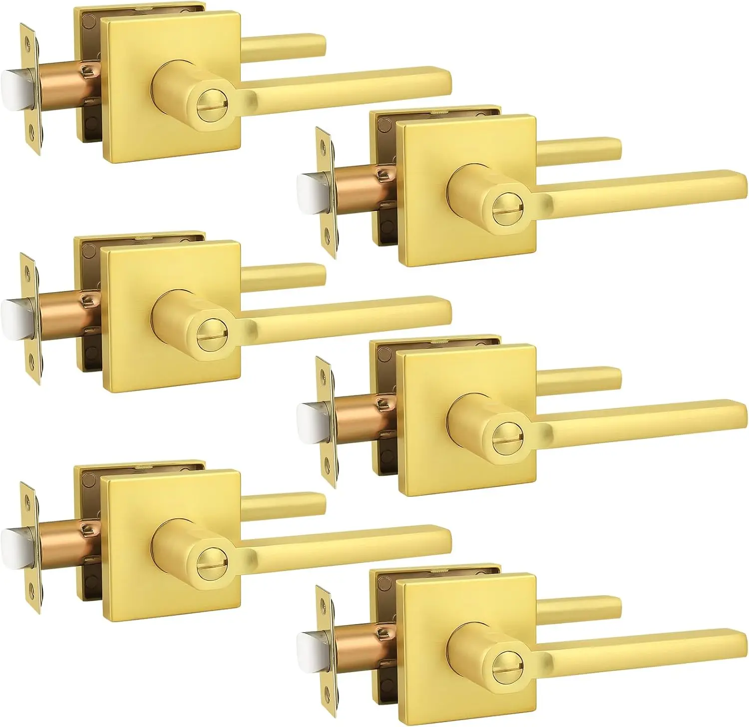 

6 Packs Gold Door Handles Interior Privacy Lever Lock Keyless Square Door Knob for Bedroom or Bathroom·Factory Direct Sales