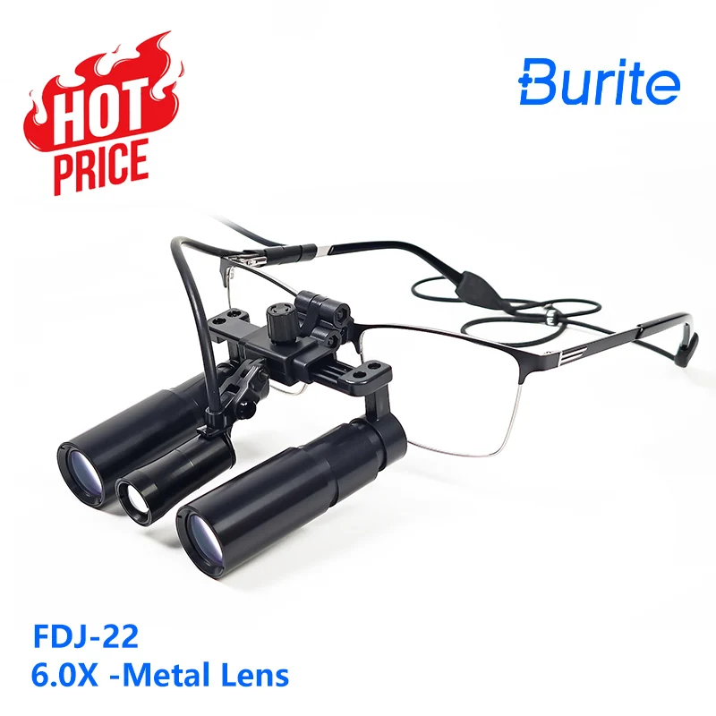 Burite Prism Medical Surgical Dental 6.0X metal Loupes Kepler Magnifier 6X ENT Dental Ophthalmolog With LED USB Headlight