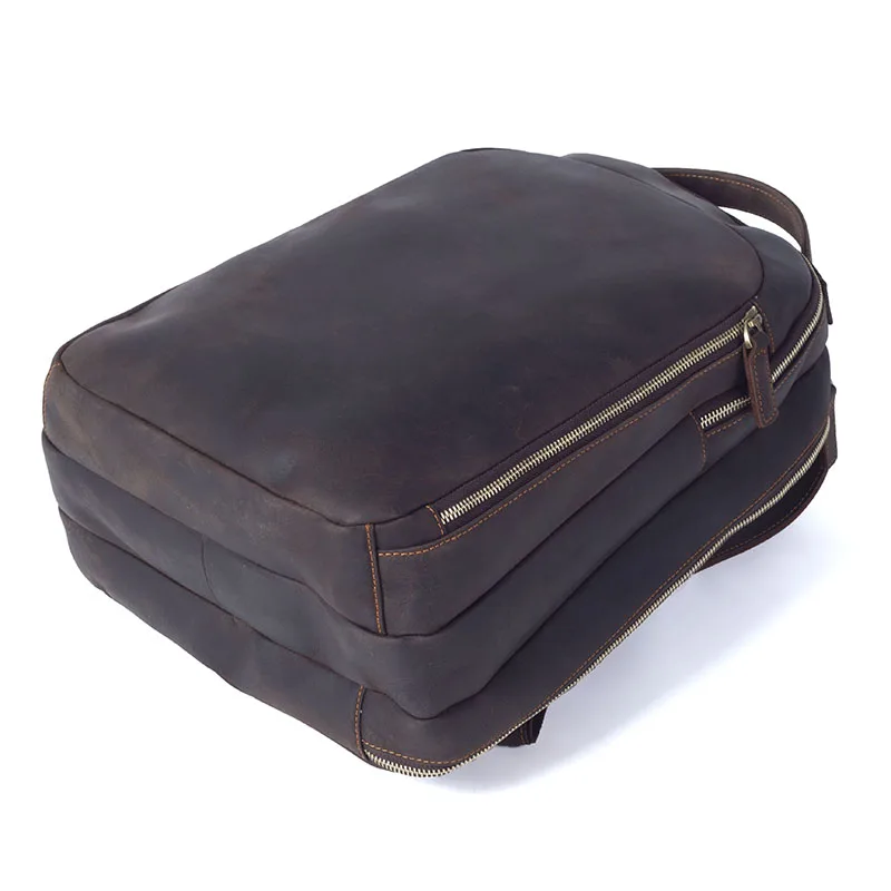 S.WORKER Vintage Echtleder-Rucksack für Herren, klassischer Schulrucksack, 14-Zoll-Laptop-Tagesrucksack, Crazy Horse Rindsleder-Tasche, Preppy-Stil – Detail 9