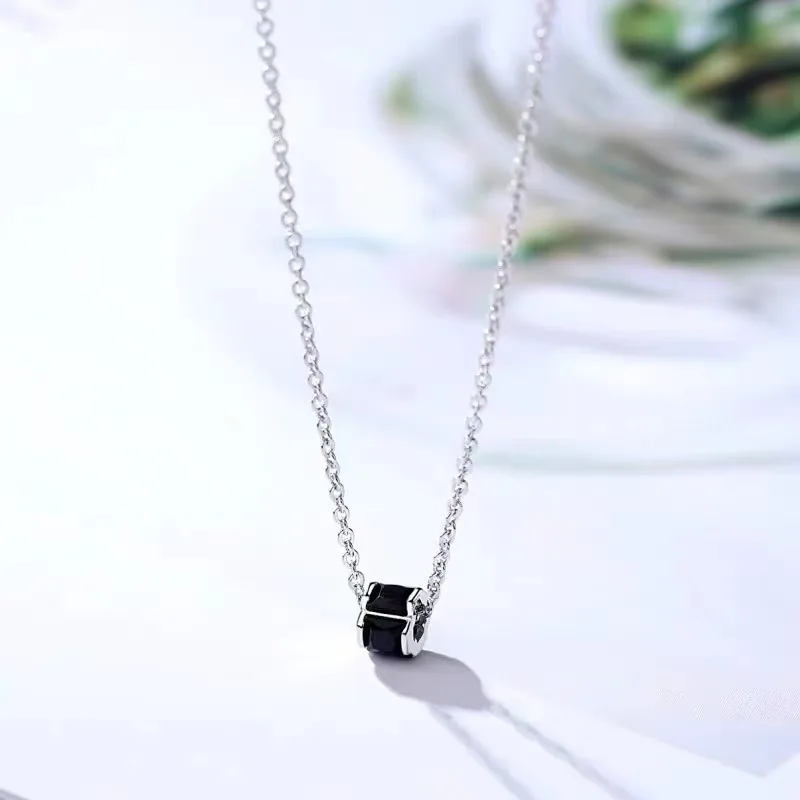 925 sterling silver minimalist cylindrical mini black and white slim waist women's versatile necklace accessory