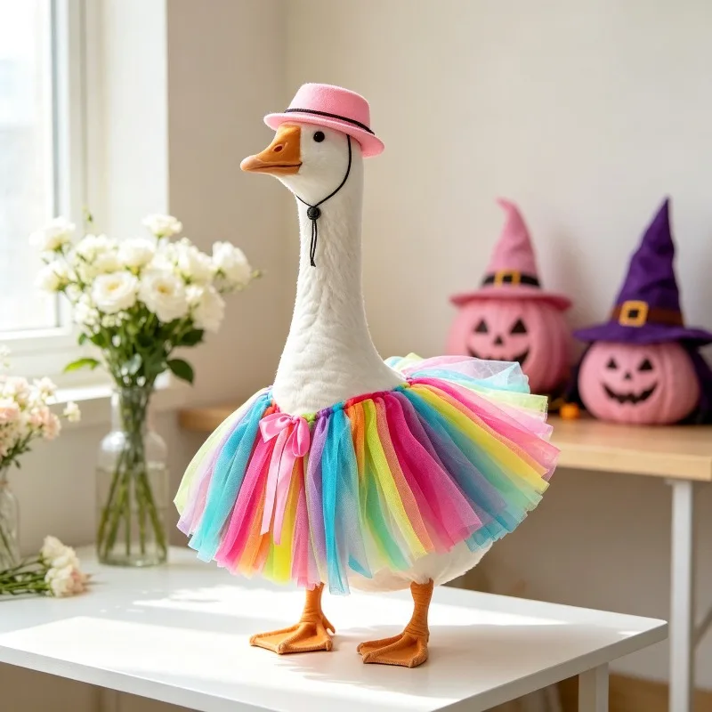 23 Inch Pumpkin Multicolor Tutu Skirt 2Pcs Porch Goose Costume Set Festival Garden Ornament Without Goose