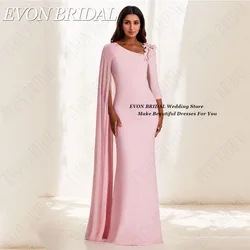 EVON BRIDAL Mermaid Celebrity Red Carpet Dresses V-Neck 3/4 Sleeve Satin Flowers Elegant فساتين سهرات Party Gowns With Cape