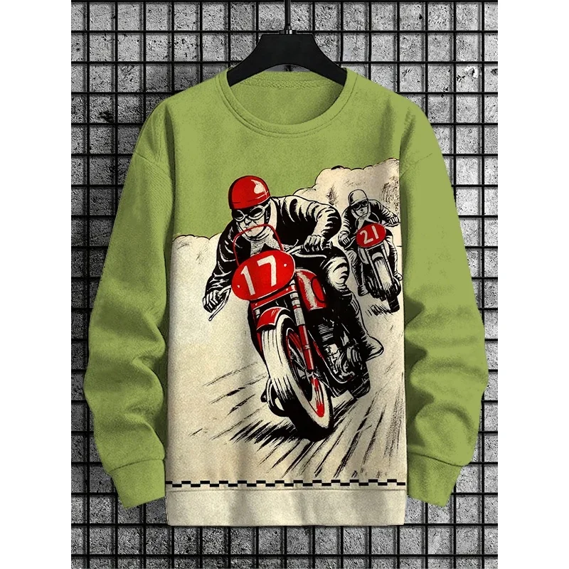 3D Printed Cool Motorcycle Sweatshirt For Men Colorful Pattern Hoodie Spring Autumn Street Long Sleeved O-Neck Loose Pullovers