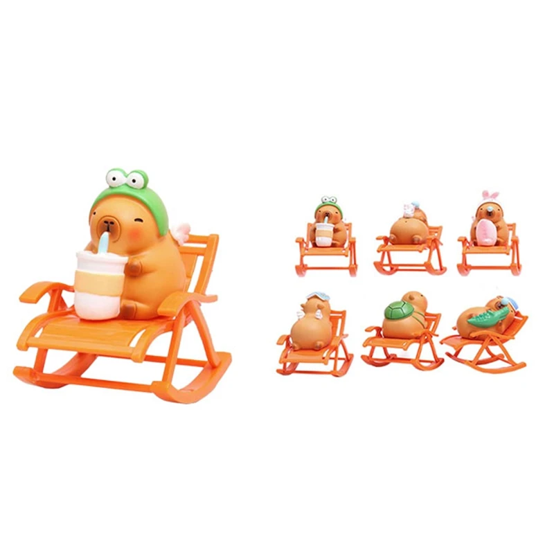 HOT SALE Capybara Desktop Decoration Capybara Figure Rocking Chair Decor Simulation Capybara Rocking Chair Model Miniature