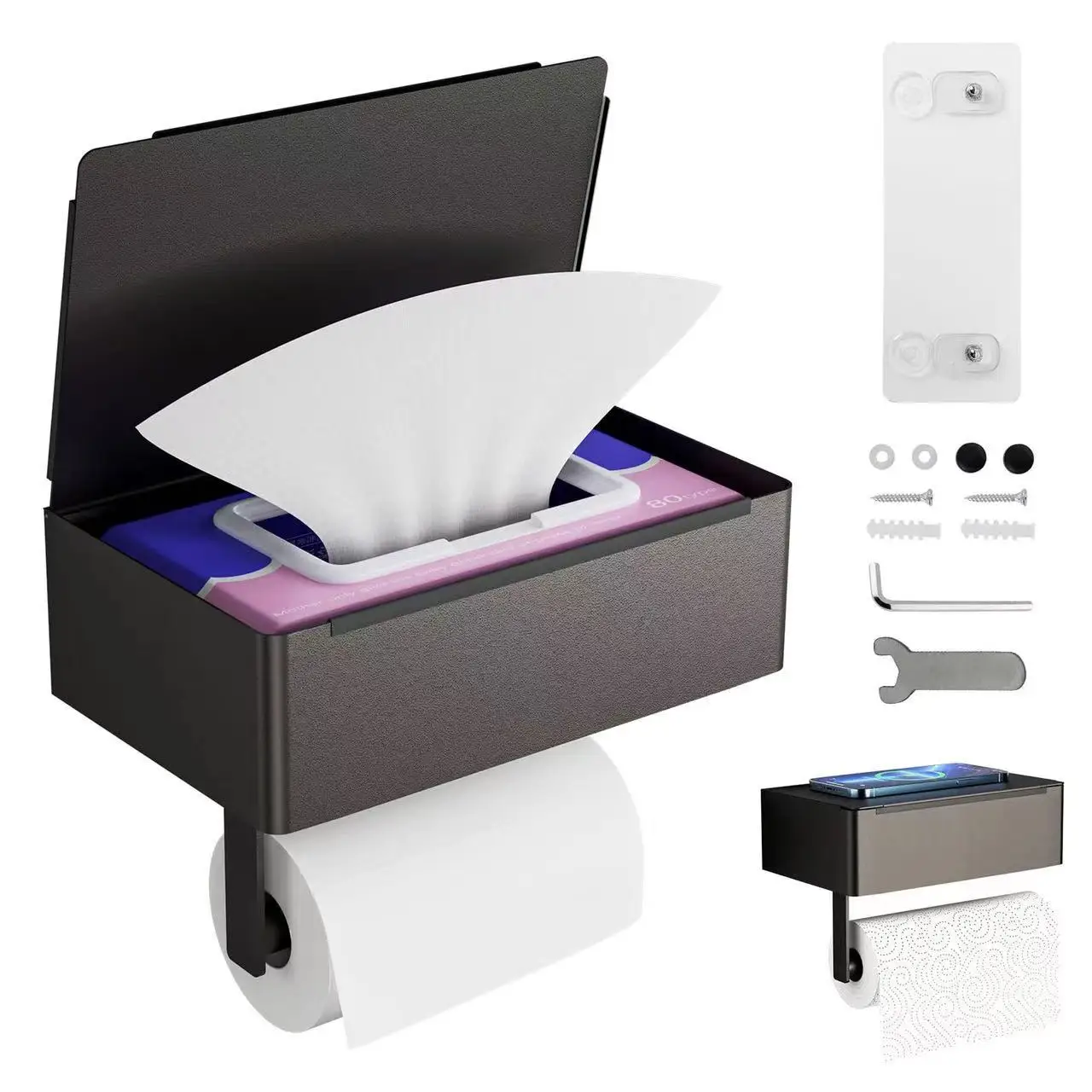 Stainless steel tissue box, toilet paper holder, storage rack roll holder  box roll holder