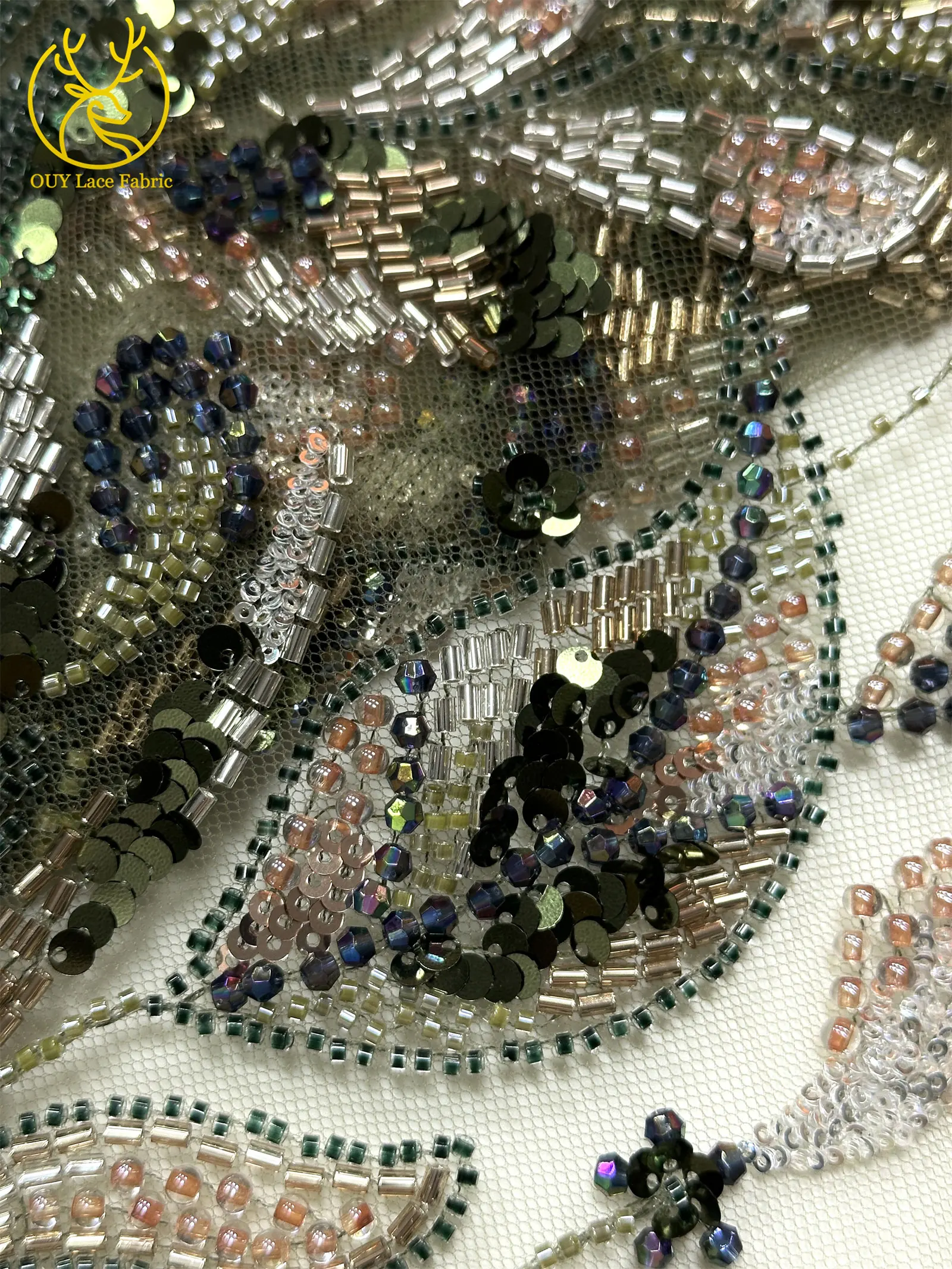 2026 Neuer afrikanischer handgefertigter Perlen-Spitzenstoff, 5 Yards, nigerianischer französischer Pailletten-Tüll-Spitzenstoff, geeignet für Hochzeits- und Partykleider – Detail 8