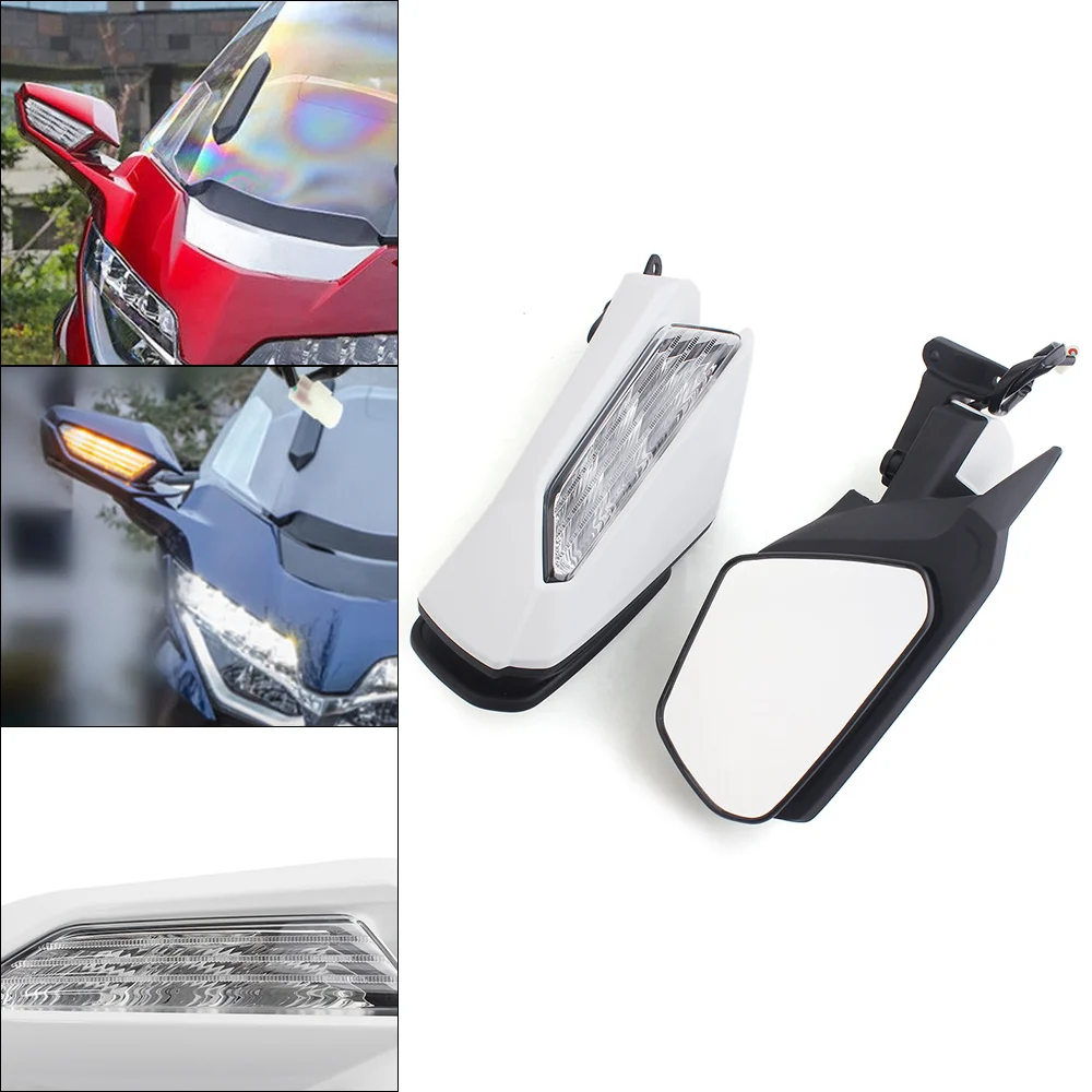 

Motorcycle Accessories L & R Mirror With LED Turn Signal White/Blue ABS Plastic Aluminum Fit For Honda Goldwing GL1800 2018-2020
