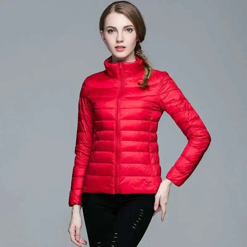 Piumini invernali con cappuccio leggeri da donna rossi, rosso blu kaki verde disponibile, taglia europea S-XXL, cappotti da donna