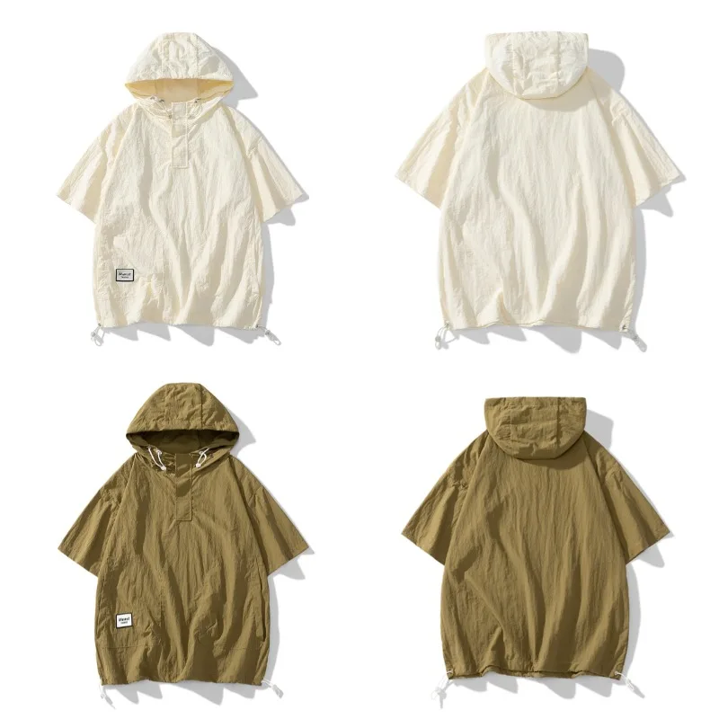 Outdoor Fishing Casual Sweat Absorbing Quick Drying T-shirt Trendy Loose Comfortable Sports Casual Hooded Short Sleeved T-shirt