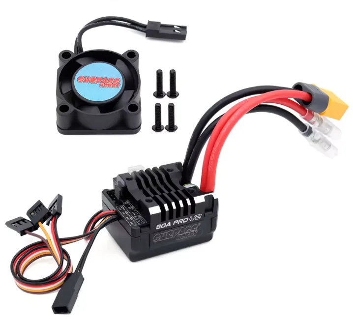 

SURPASS HOBBY New 80A Pro V2 Brushed ESC Buit-in BEC 6.0V/7.4V/8.4V Waterproof Fan Programming Card For 1/10 Crawler Brushed Car
