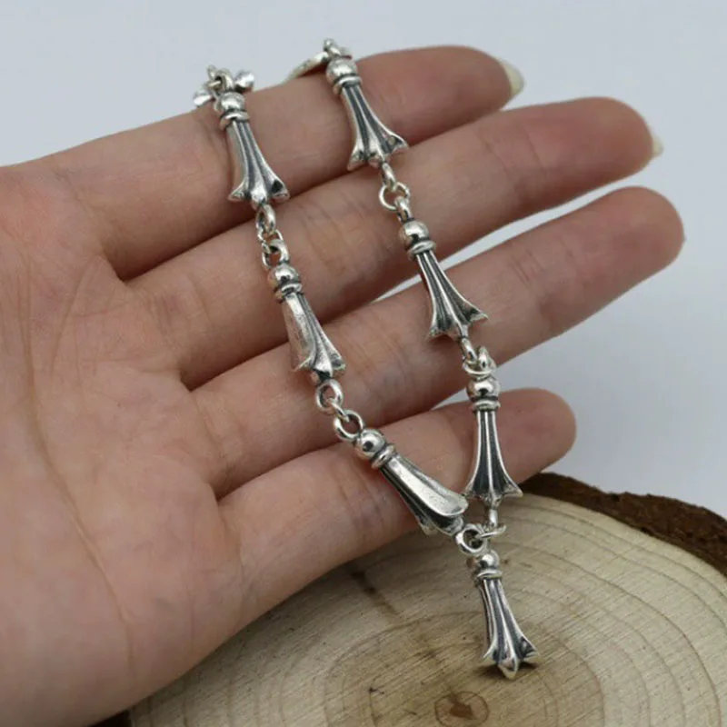 

S925 Silver Bracelet Cross Tail Flower Internet Celebrity Hip Hop Chain Pure Silver Retro Bracelet with Accessories Trendy