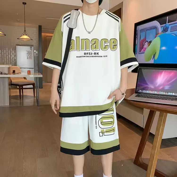 Men's Casual 2-Piece Sportswear Set Streetwear Fashion Tracksuit T-shirts and Shorts Camping Clothes Beach Pant Youth New - view 2