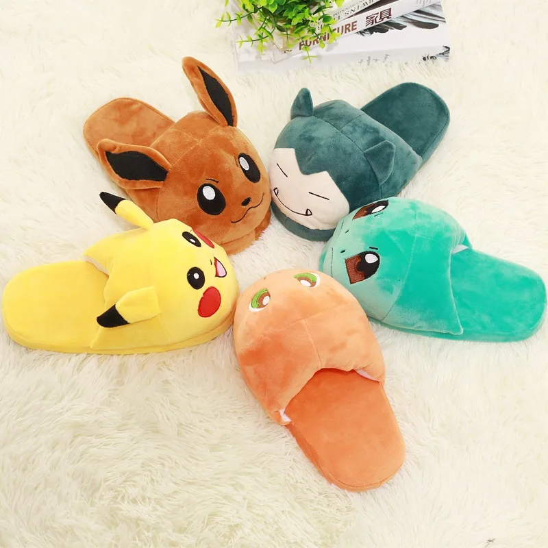 Pokemon Pikachu Eevee Snorlax Squirtle Indoor Slippers Flat Home Cute Cartoon Slippers Unisex Couple Animal Warm Non-slip Shoes