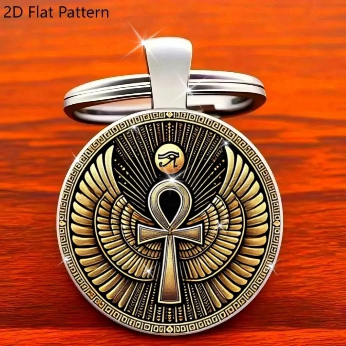 Chaveiro 2D plano de liga de zinco com design de olho Anka & Horus – símbolo egípcio antigo, preto e dourado, ferro durável, ideal para carro