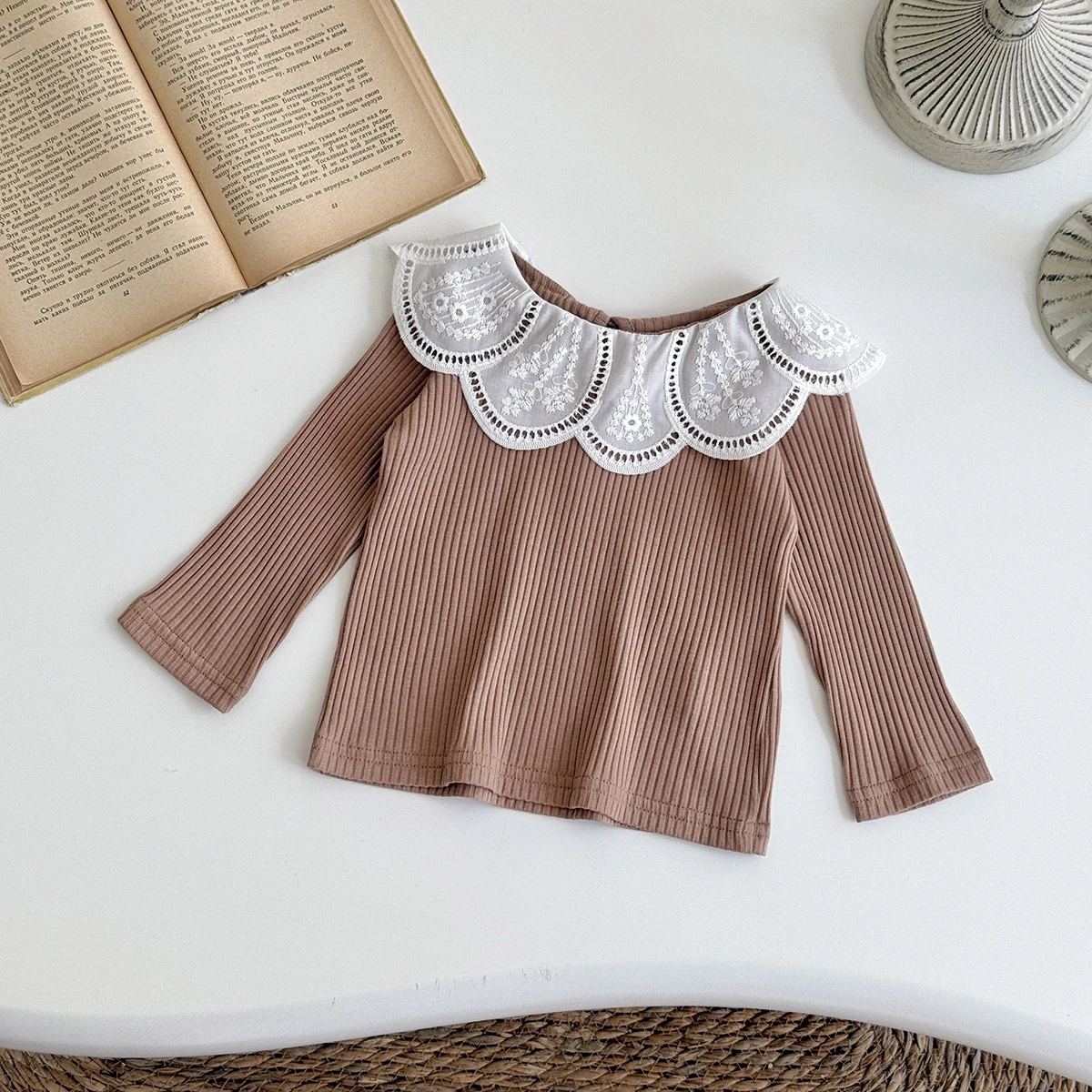Frühling Herbst Baby Mädchen Baumwoll-T-Shirt Kleinkind Peter-Pan-Kragen Oberteil Koreanischer Stil Säugling Baby Mädchen T-Shirt 0-3 Jahre – Detail 8