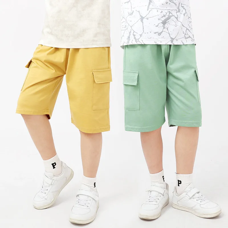 

Children's Boys Sport Shorts 2024 New Summer 100%Cotton Solid Color Kids Casual Cargo Pants For Teenager Girls 4-13 Years Wear