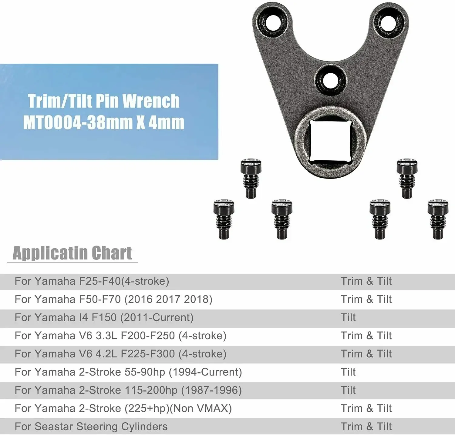 Chuang Qian Tilt Pin Wrench MT0004-38mm x 4mm Remove Hydraulic Cylinders Trim/Tilt Caps fit for Seastar, Four Stroke Yamaha V6