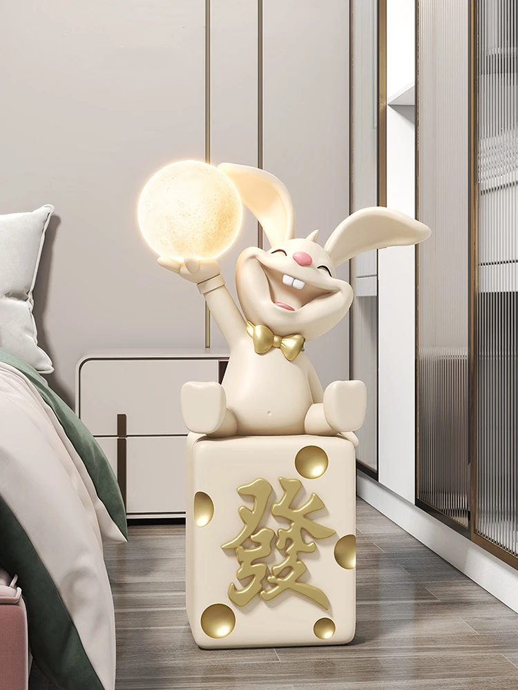 Statue Happy Rabbit Bluetooth Audio Living Room Large Floor Decor Home Decor Store Welcome Large Doll Sculpture Room Decorations