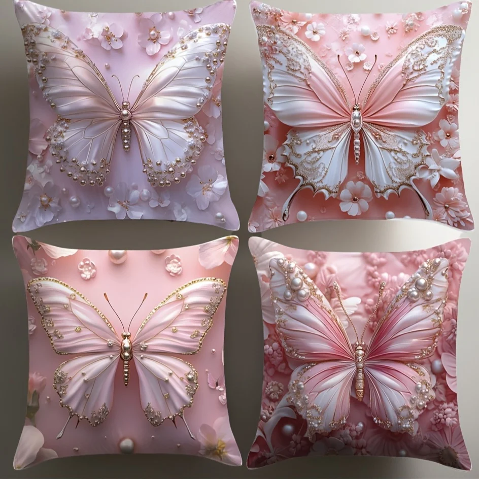 4 fundas almohada con estampado  mariposas modernas, 45,01 cm cuadradas, fundas  cojín  poliéster lavables a mano con c