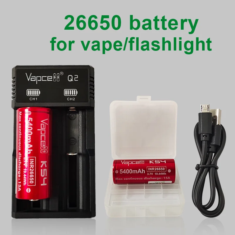 1-6pcs High Capacity Vapcell K54 LI ION Battery INR 26650 K54 5400mah 15A 3.7V Rechargeable Batteries For Flashlight Power Tool