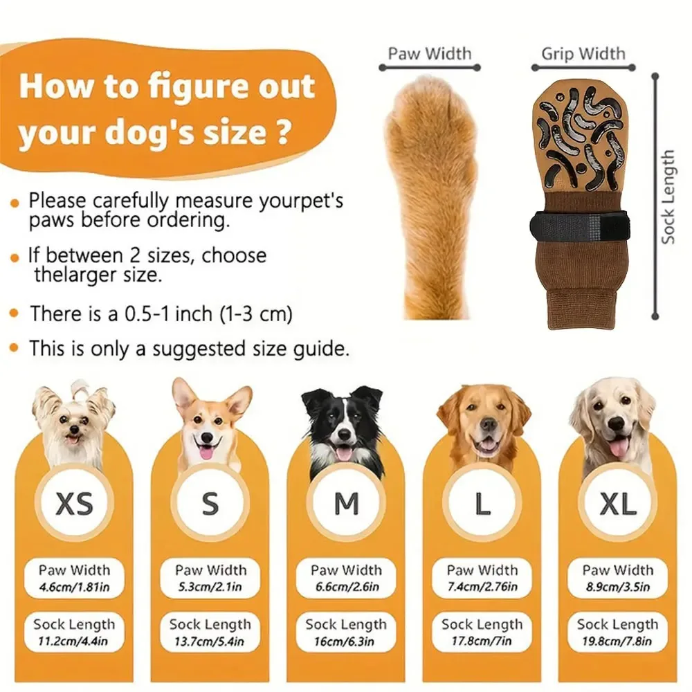 4-Pack of Non-Slip Dog Socks Prevent Licking Biting of Hard Wooden Floors Strong Protection Double-Sided Anti-Slip Dog Socks
