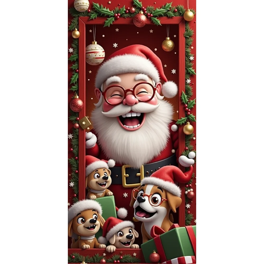 Santa Red Door Cover Home Christmas Funny Decoration Linings for Christmas Indoor Outdoor Garden Porch  Xmas Doors 180x90cm