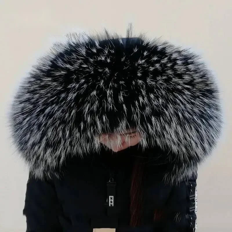 

Women Winter Coat Female Warm Shawl Thick Raccoon Fur Collar Scarves Neck Warmer 100% Natural Jacke Fur Collar Real Fur Scarf
