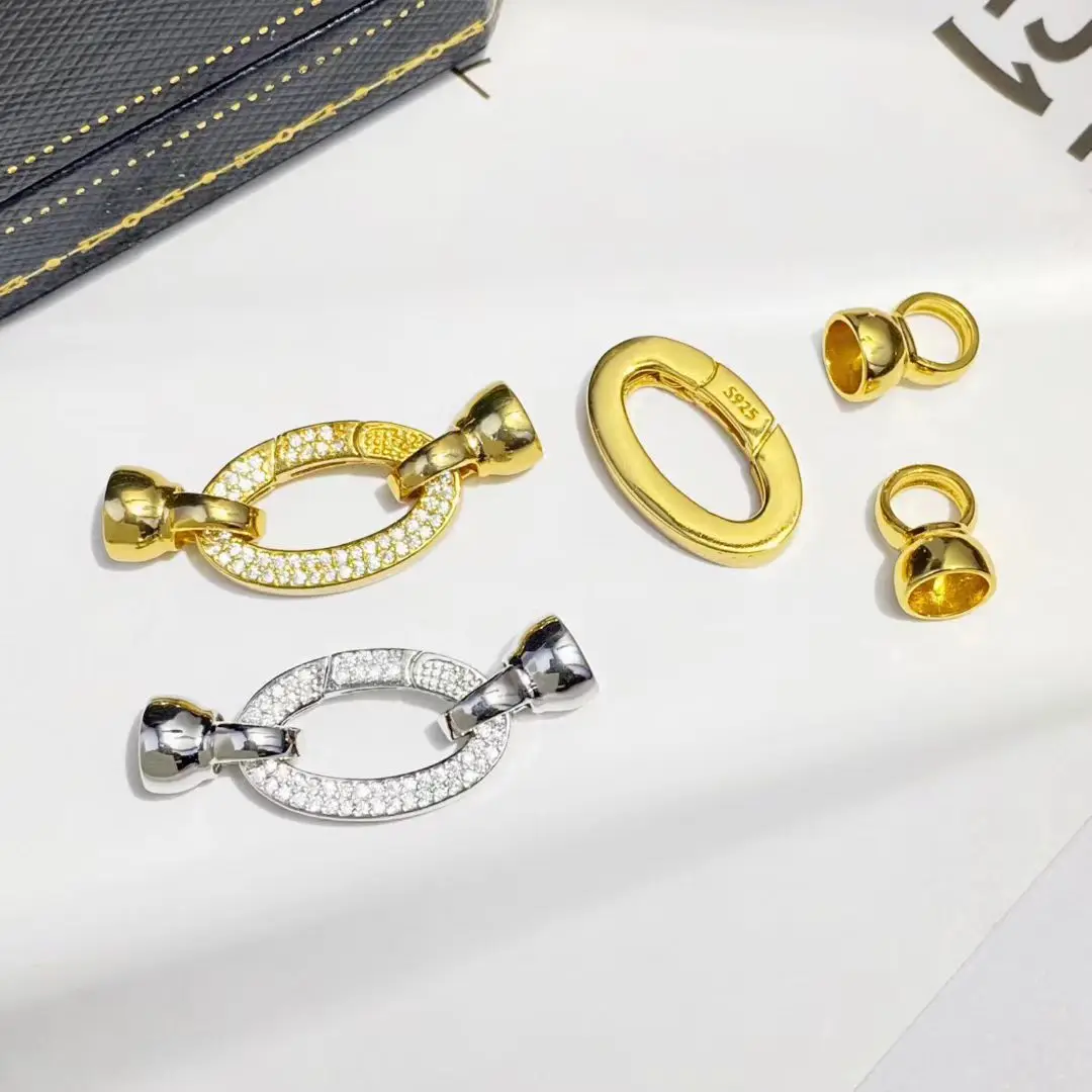 

Wholesale DIY S925 Sterling Silver Pendant Necklace Bracelet Clasp Hook Accessories for 8-12mm Pearls 5pcs/lot