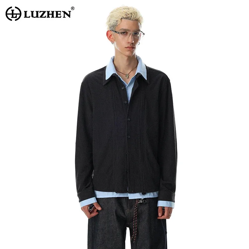 LUZHEN 2026 New Double Layer Fake Two Piece Design Elegant Long Sleeve Shirts Men's Fashion Handsome High Quality Clothes JY8928
