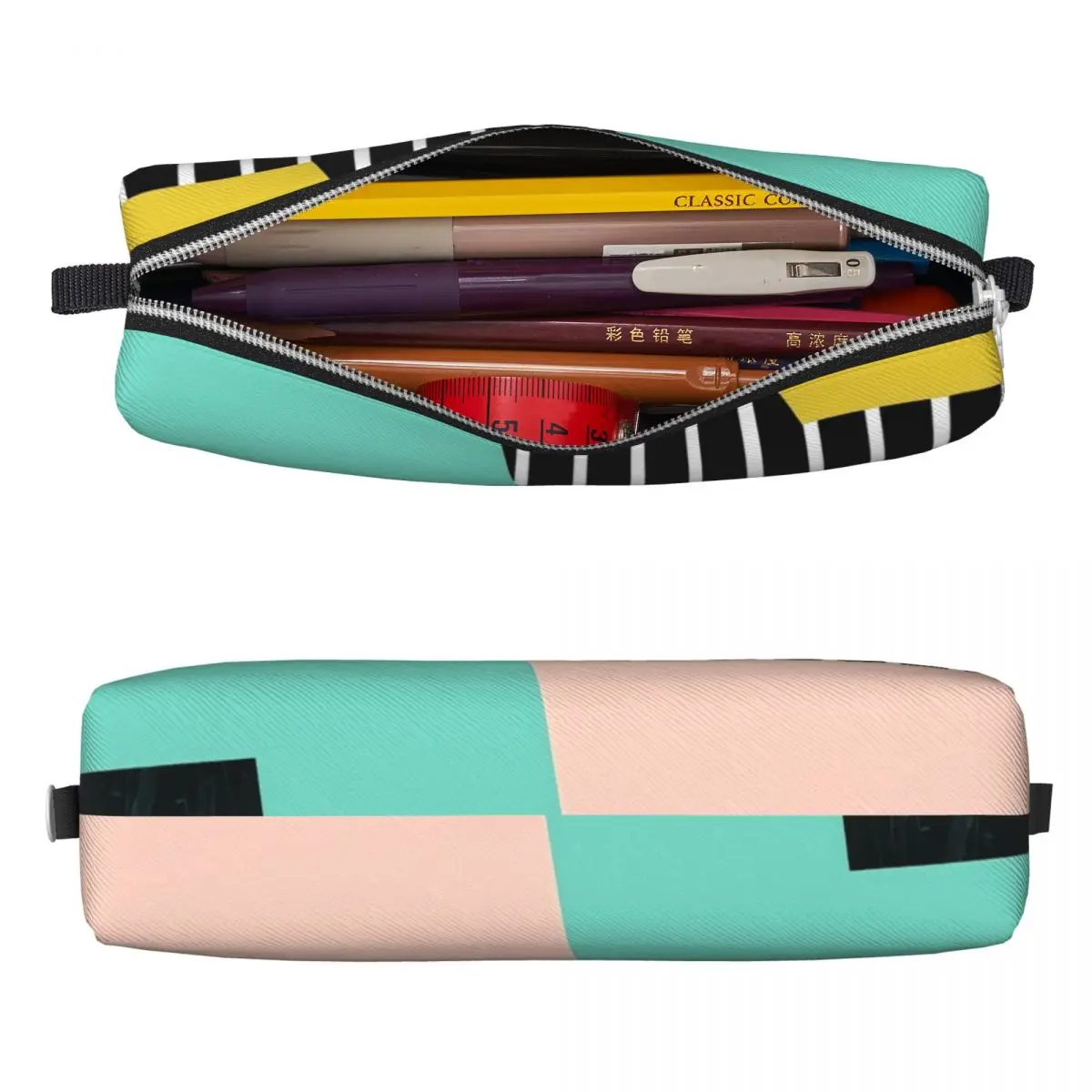 Abstract ColorBlock Pencil Case Stripes Print University Pencil Box Child Zipper Lovely School Pencil Cases Printed Supplies