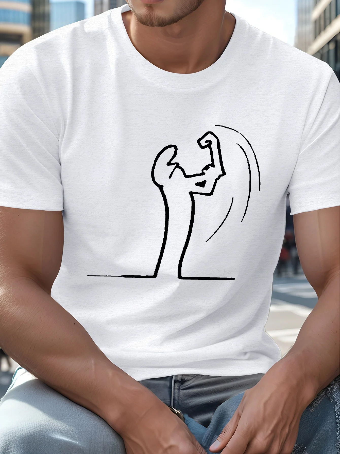 Men Graphic T-Shirt - Heavy Duty Construction Worker Design - Black Shirt with White Line Art - Breathable Summer Tee