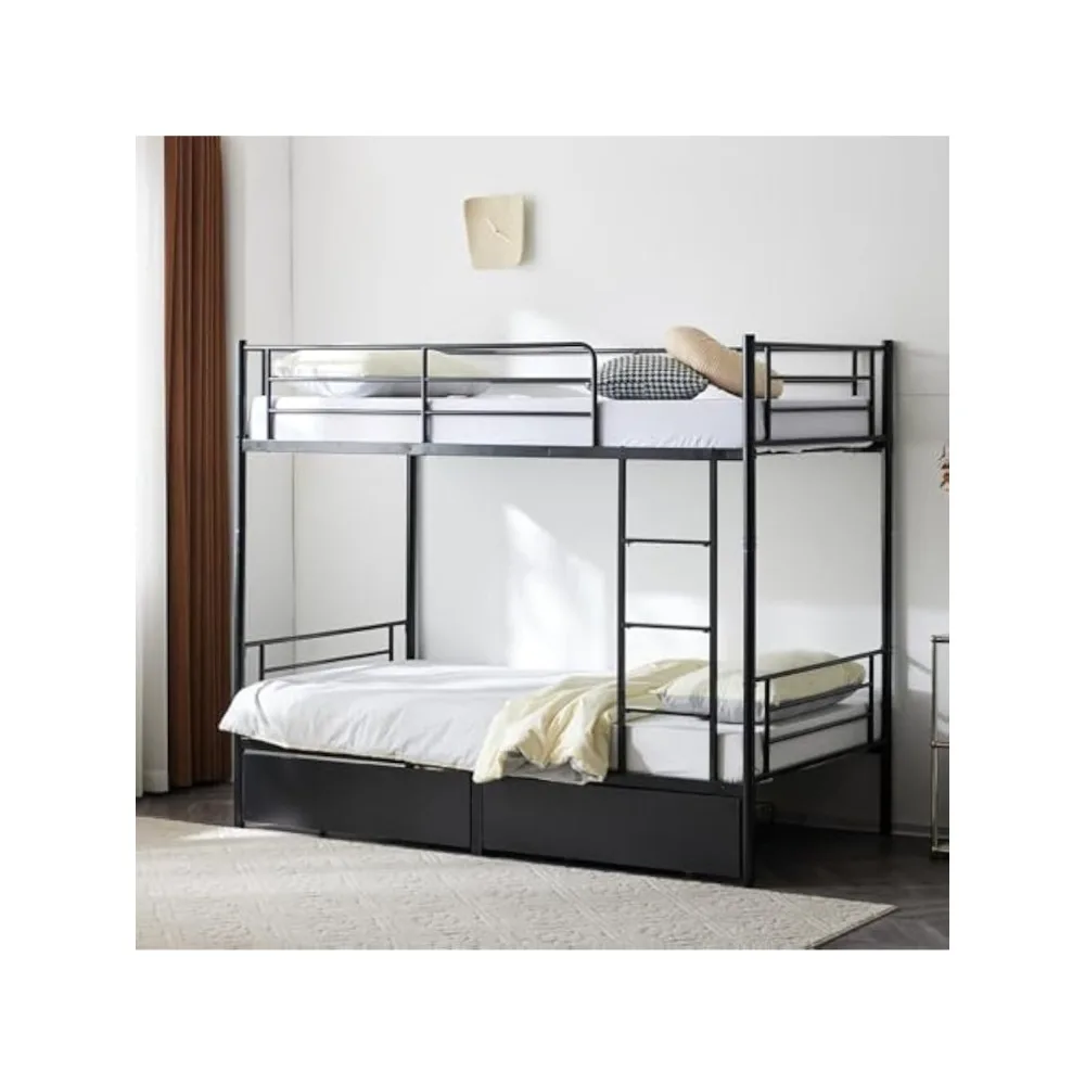 Alto e baixo beliche dormitório cama, preto destacável casal cama, único beliche