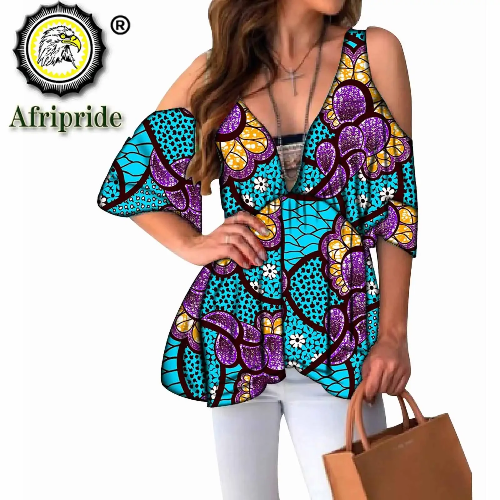 Camisa africana de moda para mujer, Top corto con estampado de Ankara, Batik de cera, ropa Africana Bazin Riche, ropa informal de talla grande S2024014