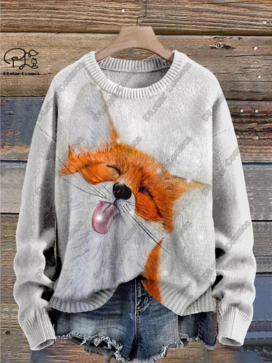 Winter Fashion Men\'s Sweater Animal Series Vintage Cute Fox Art 3D Printed Ugly Sweater Unisex Harajuku Casual Sweater H004